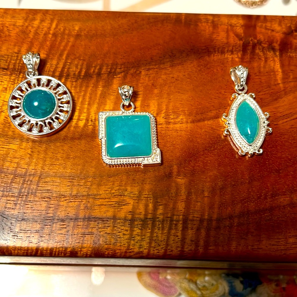 Blue Hemimorphite stone pendants.  Choose one for $15!